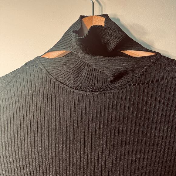 VTG Burberry Cut Out Turtleneck Black Ribbed Knit Stretchy Minimalist Office S - Picture 2 of 12